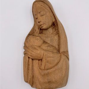 Vintage Hand Carved Wooden Blessed Mother Madonna Mary Baby Jesus Altar Statue